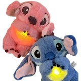 Set 2 Jucarii interactive de plus Lilo si Stitch, cu efecte luminoase si muzicale, care respira si calmeaza copilul, 15 cm lungime, albastru/roz