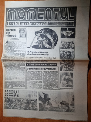 ziarul momentul 27 septembrie 1991-art. si foto a 2-a mineriada foto