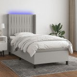 Cumpara ieftin Pat cu arcuri, saltea și LED, gri deschis, 90x200 cm, textil