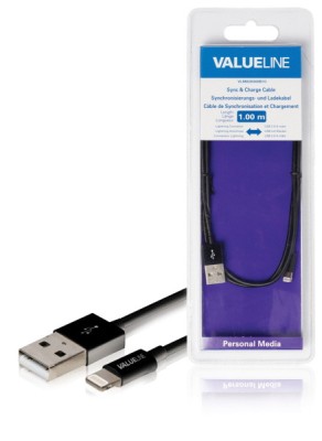 Cablu alimentare si sincronizare pentru iPad iPhone iPod Apple lightning - USB 2.0 A tata 1m negru VALUELINE foto