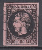 ROMANIA 1866 LP 20 REGELE CAROL I CU FAVORITI 20 PARALE HARTIE GROASA STAMPILA GRATAR, Stampilat