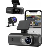 Camera de bord DVR V22 QOVU&reg;, 4K Fata 2K Spate, WiFi &amp; Aplicatie dedicata, Camp vizual ultra-larg de 170&deg;, Capacitate 128GB, Inregistrare in bucla &amp; S