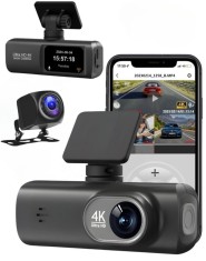 Camera de bord DVR V22 QOVU&amp;reg;, 4K Fata 2K Spate, WiFi &amp;amp; Aplicatie dedicata, Camp vizual ultra-larg de 170&amp;deg;, Capacitate 128GB, Inregistrare in bucla &amp;amp; S foto
