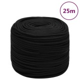 VidaXL Fr&acirc;nghie de lucru, negru, 6 mm, 25 m, poliester