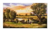 Cumpara ieftin Tablou pictat manual, Pescarul norocos, apus de soare, 100x60cm ulei pe panza, Constantin Feraru