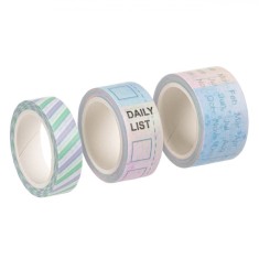 Benzi Adezive Washi Tape, Set 3 Bucăți, Aromă Lavandă, Model Calendar și Dungi, Lungime 5m, Lățime 1 &amp; 1.5 &amp; 2cm, Multicolor