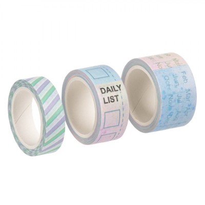Benzi Adezive Washi Tape, Set 3 Bucăți, Aromă Lavandă, Model Calendar și Dungi, Lungime 5m, Lățime 1 &amp;amp; 1.5 &amp;amp; 2cm, Multicolor foto