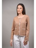 Cumpara ieftin Cardigan Dama Tricot Scurt Nasturi Aurii Scintillare Camel Bej Kaki Negru Marime Universala S M L Vascoza Poliamida Poliester Elegant Casual
