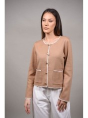 CARDIGAN SCURT DIN TRICOT CU NASTURI AURII SCINTILLARE TALIE UNICA Camel