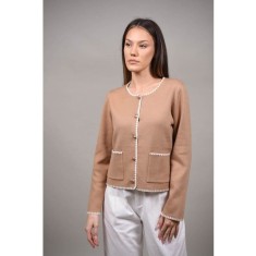 CARDIGAN SCURT DIN TRICOT CU NASTURI AURII SCINTILLARE TALIE UNICA Camel