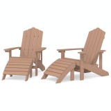 Cumpara ieftin Scaune de gradina Adirondack cu taburete, 2 buc., maro, HDPE