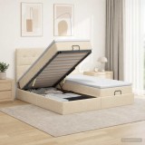 Cumpara ieftin Pat ottoman cu saltea cu headboard 2 buc. Crem Tesatura