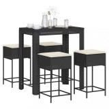 VidaXL Set mobilier bar de grădină cu perne, 5 piese, negru, poliratan