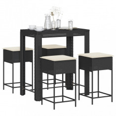 vidaXL Set mobilier bar de grădină cu perne, 5 piese, negru, poliratan