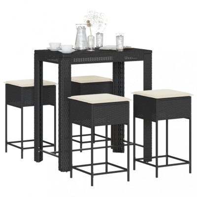 vidaXL Set mobilier bar de grădină cu perne, 5 piese, negru, poliratan foto