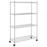 Raft depozitare cu roti, 4 niveluri, 90x35x142 cm, crom, 200 kg