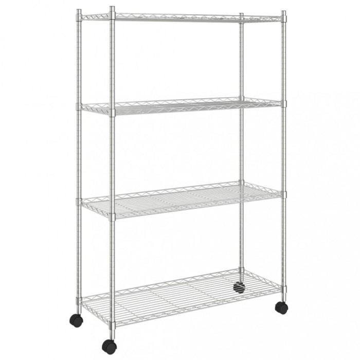 Raft depozitare cu roti, 4 niveluri, 90x35x142 cm, crom, 200 kg