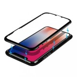 Husa iPhone X Magnetic 360&deg; Neagra, Metal + Sticla, Rezistenta la Socuri