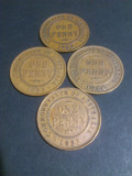 Lot 4 monede Australia, One 1 penny 1922 + 1923 + 1924 + 1927, stare FB (poze). Discount conform descriere [10 - 20 %. Vezi descrierea.]., Australia si Oceania