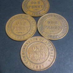 Lot 4 monede Australia, One 1 penny 1922 + 1923 + 1924 + 1927, stare FB (poze)