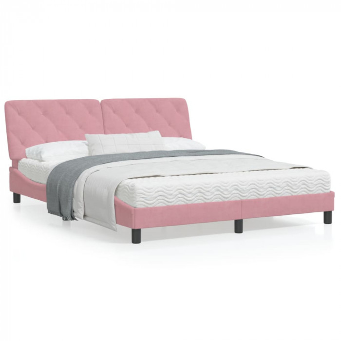 vidaXL Cadru de pat cu lumini LED, roz, 160x200 cm, catifea