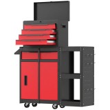 HOMCOM Carucior pentru scule pe roți 3 &icirc;n 1 cu 5 sertare și dulap inferior panouri perforate și &icirc;ncuietoare Negru și Roșu | Aosom Romania