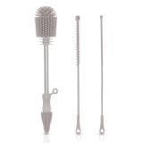 Set de 3 perii de curatare pentru sticle Haakaa, silicon/otel inoxidabil, gri, 26,4/ 24,5 cm