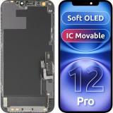 Display cu Touchscreen MP compatibil cu Apple iPhone 12 / 12 Pro, cu Rama, Versiune Soft OLED FHD IC Movable, Negru