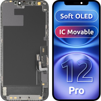 Display cu Touchscreen MP compatibil cu Apple iPhone 12 / 12 Pro, cu Rama, Versiune Soft OLED FHD IC Movable, Negru foto