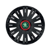 Cumpara ieftin Set 4 Capace Roti pentru Skoda Nou Verde, model Active Black Cu Inel Rosu, R15, SKODA