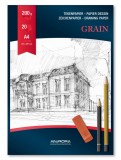 Bloc desen A4, 20 file - 200g/mp, AURORA Grain - carton alb