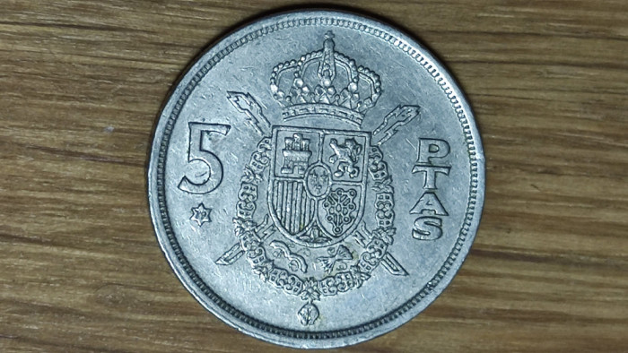 Spania - moneda de colectie - 5 pesetas 1975 - Juan Carlos I - design superb