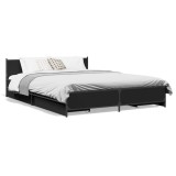 Cumpara ieftin Cadru de pat cu sertare, negru, 135x190 cm, lemn prelucrat