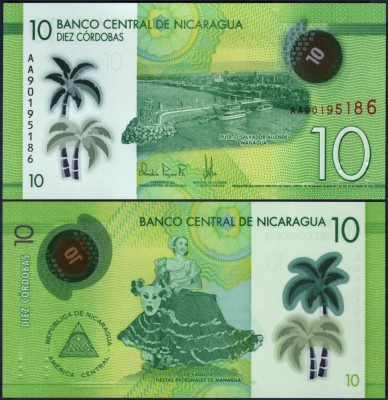 NICARAGUA █ bancnota █ 10 Cordobas █ 2022 █ P-209 █ POLYMER █ UNC necirculata foto