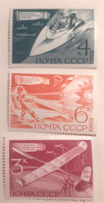 Rusia 1969 sporturi, parasutism, sporturi pe apa, serie 3v. Nestampilata foto