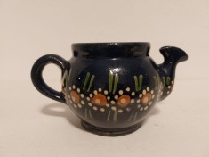 Vas ceramic vintage rustic, ceainic fara capac, taranesc, etno, lut glazurat