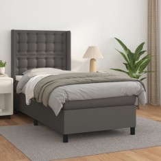 vidaXL Pat box spring cu saltea, gri, 90x190 cm, piele ecologică 3132475