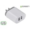 &Icirc;ncărcător dublu de perete Mufă SUA 2.4A / 1A 17W 5V USB-Culoare Alb, Ugreen