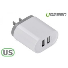 &Icirc;ncărcător dublu de perete Mufă SUA 2.4A / 1A 17W 5V USB-Culoare Alb