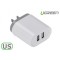 &Icirc;ncărcător dublu de perete Mufă SUA 2.4A / 1A 17W 5V USB-Culoare Alb