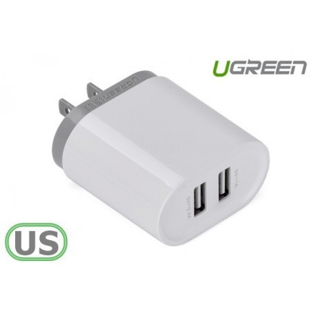 &Icirc;ncărcător dublu de perete Mufă SUA 2.4A / 1A 17W 5V USB-Culoare Alb