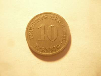 Moneda 10 pfennig 1899 Germania Imperiu , metal alb, cal F.Buna foto