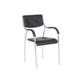 Scaun vizitator GN cu manere, cadru cromat, piele ecologica, 150 kg, negru
