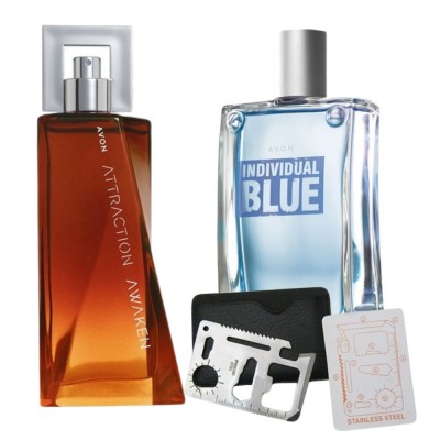 Set apa de toaleta Attraction Awaken pentru El 100 ml, apa de toaleta Individual Blue 100 ml, card multifunctional de supravietuire, otel inoxidabil foto