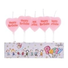 Set 5 Lumanari de Tort, Cyrax, Model Inima, Text Happy Birthday, 2.5 x 2.5 cm, din Ceara, Multicolor
