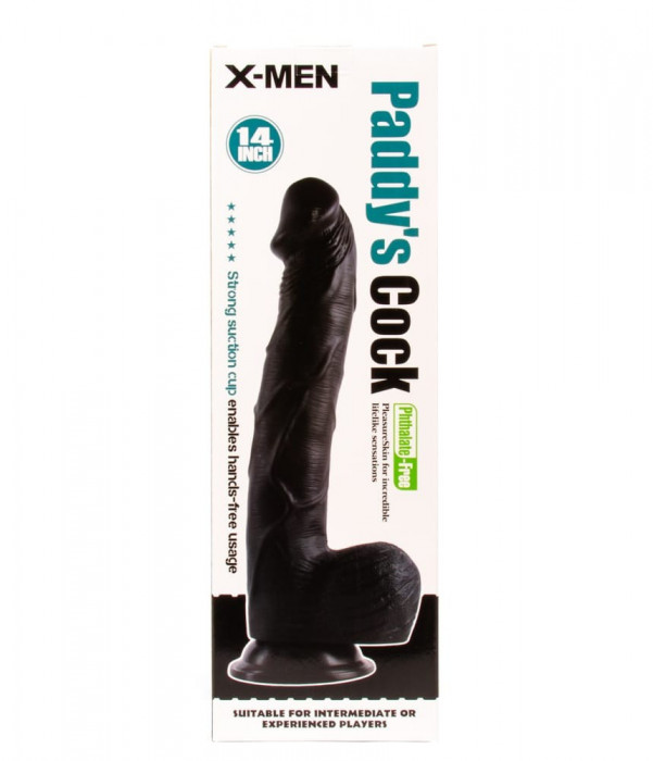 Dildo X-MEN Paddy de 14 inch negru cu ventuză