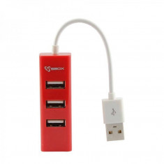 Hub USB SBox H-204R 3 porturi USB 2.0 Rosu foto