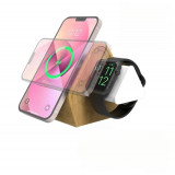 &Icirc;ncarcător Wireless din Bambus 3 &icirc;n1 , pentru Iphone, Apple Watch si AirPods