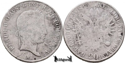 1845 M (Milano), 20 Kreuzer - Ferdinand I - Imperiul Austriac foto