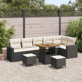 vidaXL Set de canapele pentru grădină cu pernă 9 pcs negru și crem 3363580